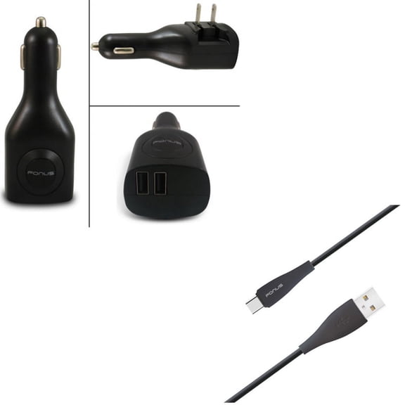 Car Home Charger & 6ft USB Cable for Samsung Galaxy S22,Ultra,S21,Ultra,S20 Ultra,Plus,Fan Edition,FE 5G - 2-Port USB 2-in-1 Power + Type-C Charger Cord Power Combo