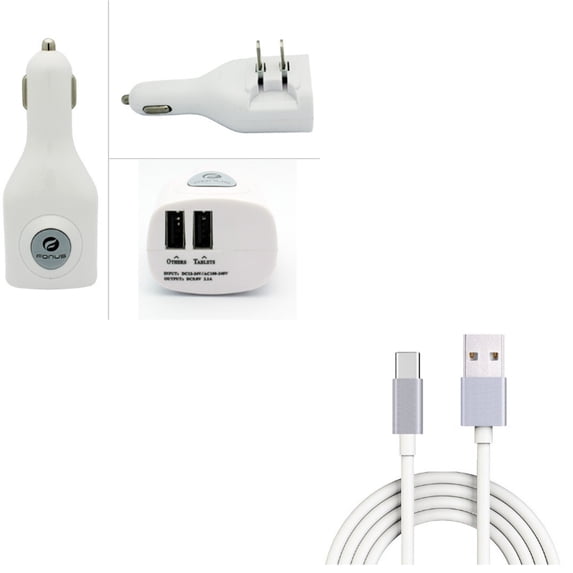 Car Home Charger + 6ft USB Cable for Samsung Galaxy Z Fold4/Fold 3 5G/Flip4 Phones - 2-Port USB 2-in-1 Power Adapter and Type-C Charger Cord Power Wire Combo