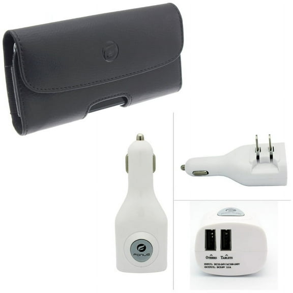 Car Home Charger w Case Belt Clip for Samsung Galaxy A53 5G,A33 5G Phones - 2-Port USB 2-in-1 Power Adapter, Leather Holster Cover Loops