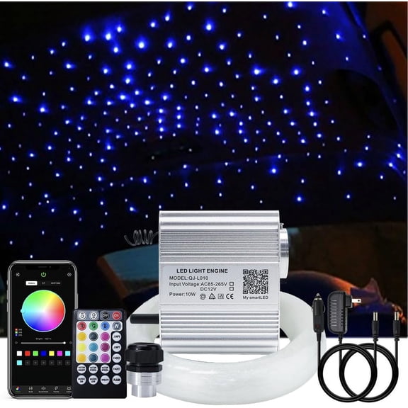 Car Home Use APP+Twinkle+Music Fiber Optic Lights kit for Star Ceiling Sky Light, RGBW Light Engine + Optical Cable 150pcs 0.03in/0.75mm 6.5ft/2m 28key RF Remote Control