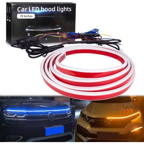 Car Hood Light Strip 70 Inches Exterior LED Strip Lights for Hood Flexible Waterproof Dynamic Scan Blue/Amber Switchback Sequential Turn Signal DC12V Daytime Running Light for Car, Truck