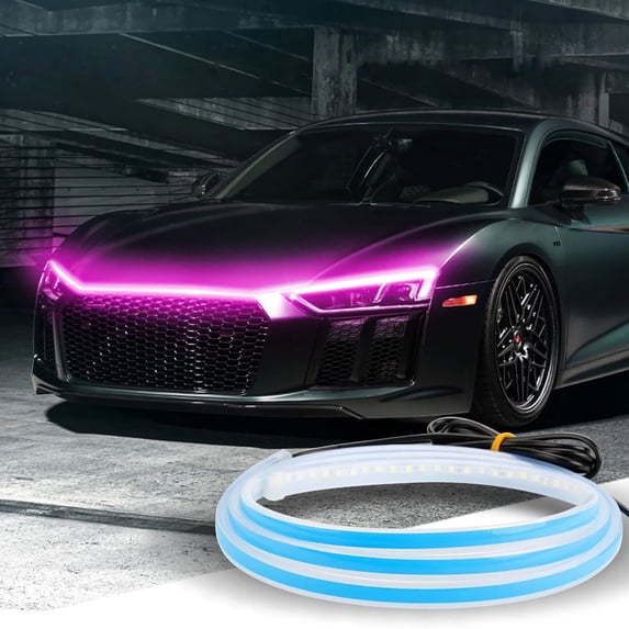 Car Hood Light Strip, DELESYS 59 Inch LED Strip Lights for Car, Universal Engine Hood Guide Decorative Light Bar, Flexible Headlight Waterproof Daytime Running Light for Cars, SUVs, Trucks