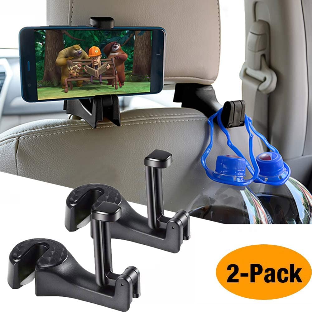 Car Hooks Car Seat Back Hooks with Phone Holder,OCUBE(2 Pack) Universal Vehicle  Car Headrest Hooks Hanger with Lock and Phone Brac 