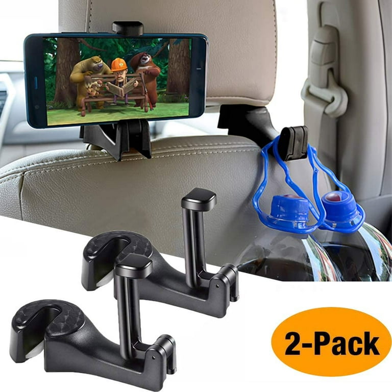 Car Hooks Car Seat Back Hooks with Phone Holder,OCUBE(2 Pack) Universal Vehicle  Car Headrest Hooks Hanger with Lock and Phone Brac 