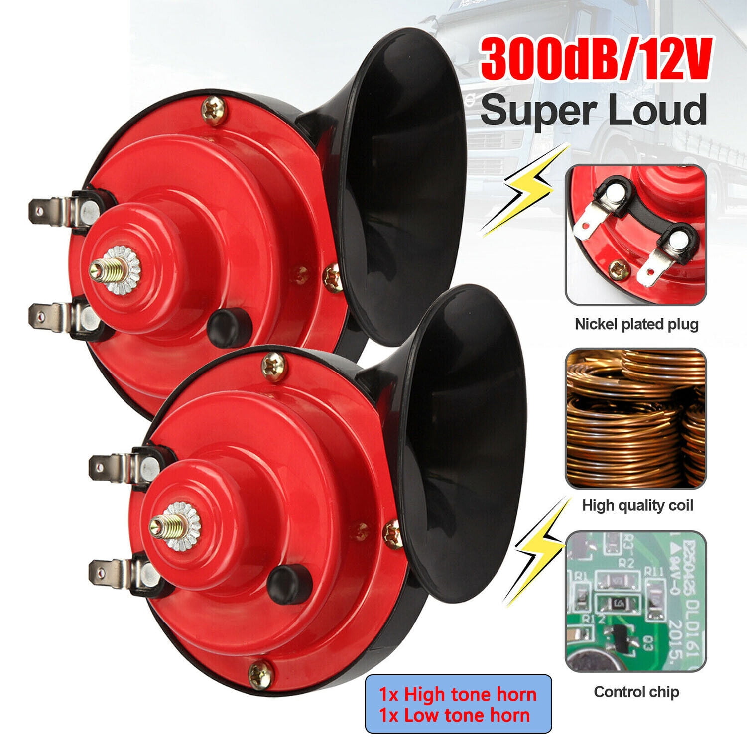 Car Horn, 12V 300DB Super Loud Horns, Waterproof Dual Truck Horns