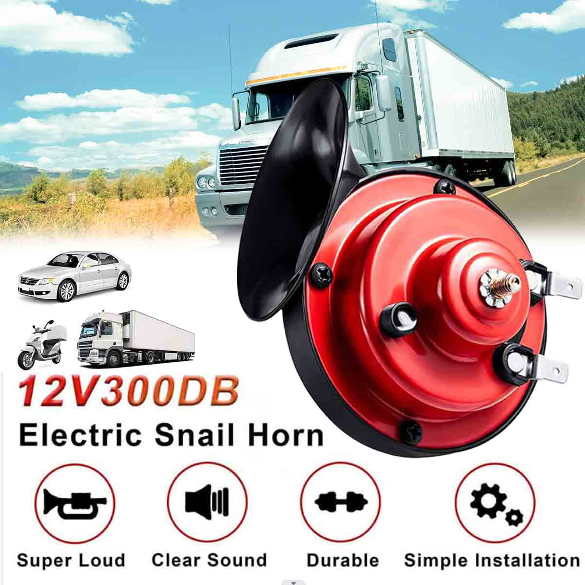 Car Horn Truck Horn, 12V Auto Horn Waterproof, 300DB Super Loud Universal Fit Electric Snail