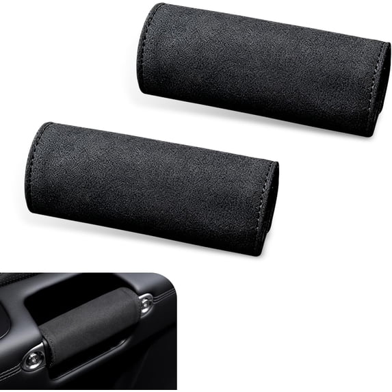 Car Inside Door Handle Protectors, Suede Anti-Scratch Cover with Adjustable Fixing, Comfortable and Breathable Interior Accessory, Universal for Most Car Armrests (Black)