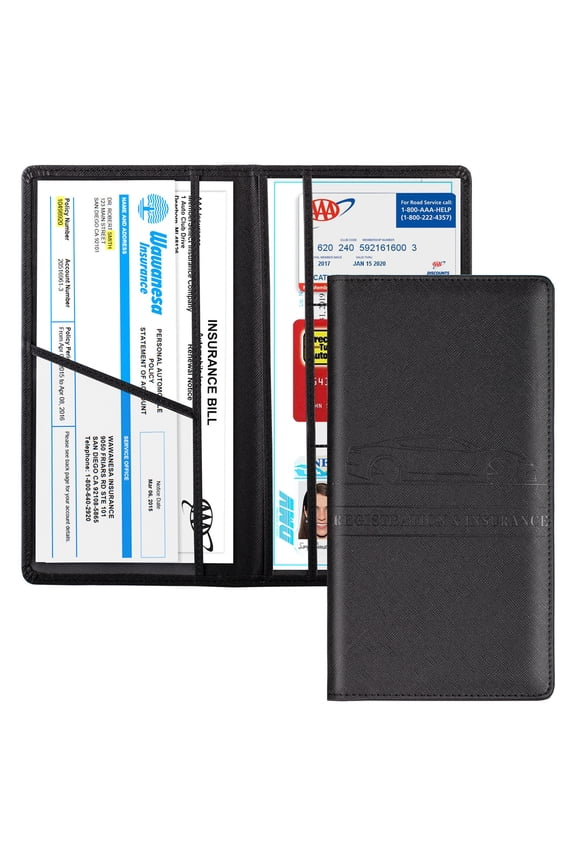 Car Insurance Information File Clip, Car Business Card Storage Card Bag, PU Leather ID Driver's License Wallet(One Size,Black)