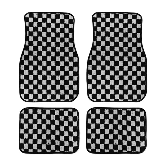 Car Interior 4 Piece Racing Checkered Floor Mats Non Backing Fit Cars Trucks SUVs 4PCS