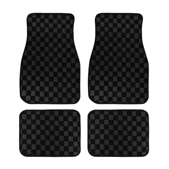 Car Interior 4 Piece Racing Checkered Floor Mats Non Backing Fit Cars Trucks SUVs 4PCS