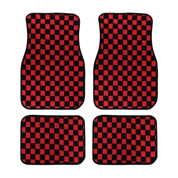 Car Interior 4 Piece Racing Checkered Floor Mats Non Backing Fit Cars Trucks SUVs 4PCS