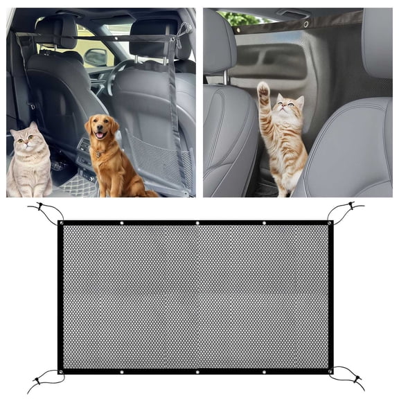 Car Interior Accessory Pet Barrier Net for SUV and Small Cars Adjustable Rope and Hook Backseat Divider Mesh Enhanced for while Driving,116x76 cm,Black