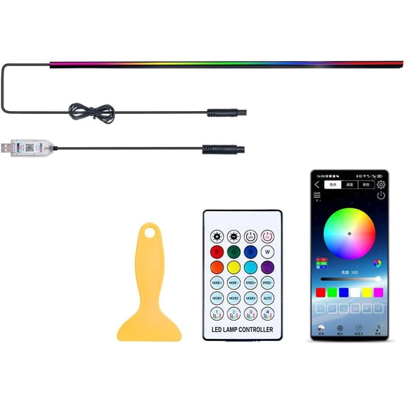 Car Interior Ambient Light Lighting Bar, Windshield Rubber Seal Gap Filler RGB LED Lights Strip Dashboard, Automotive Neon Accent Lights Accessories, Remote App Music Sync, 4.92ft/1.5m