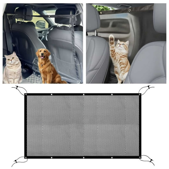 Car Interior Car Barrier for SUV and Small Cars 116x76 cm Mesh Backseat Divider with Adjustable Rope and Hook Easy Install Protective Net for Vehicle Interior, 116x76 cm, Black