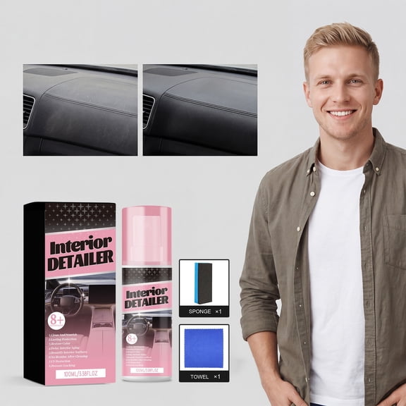Car Interior Care Kit Cleaner, Leather And Plastic Restoration Solution, Dashboard Seat Door Panel Cleaner, Stain Removal And Gloss Renewal, Complete Auto Detailing Set