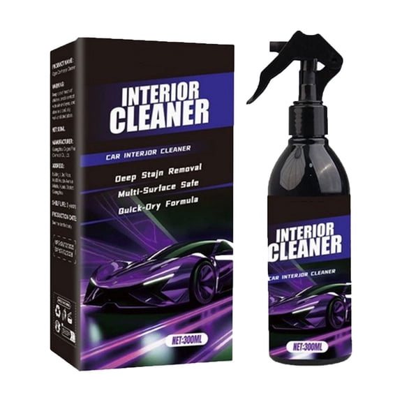 Car Interior Cleaner, 300ml Dry Spray for Leather, Fabric, Headliner, Plastic Dashboard and Car Carpet, Auto Stain Remover