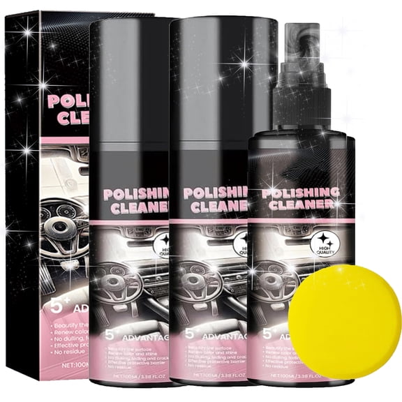 Car Interior Cleaner & Polishing Spray – Ultra-Fine Waterless Cleaning Spray for Leather, Rubber & Plastic, Auto Interior Detailing Polish