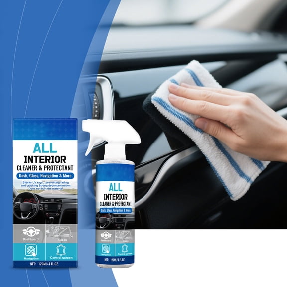Car Interior Cleaner and Protectant Spray, All-in-One Formula for Leather, Vinyl, Plastic, Fabric, Dashboard, and Glass, with UV Protection, No Residue, 4 fl oz