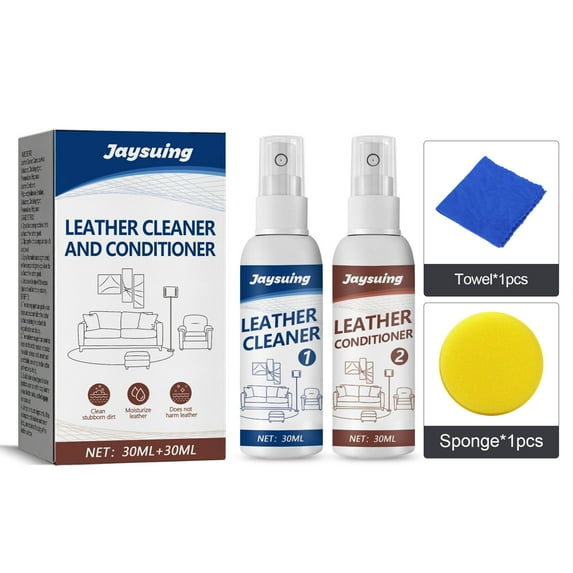 Car Interior Cleaner Set, 30+30 ML Leather Cleaner and Conditioner with Towel & Sponge, Total Car Interior Cleaner Rejuvenation,Interior All Purpose Car Cleaner