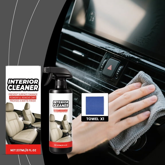 Car Interior Cleaner Spray Deep Penetrating formula To Remove Stubborn Stains 237Ml Kit with Towel and Sponge for Carpets Seats and All Interiors