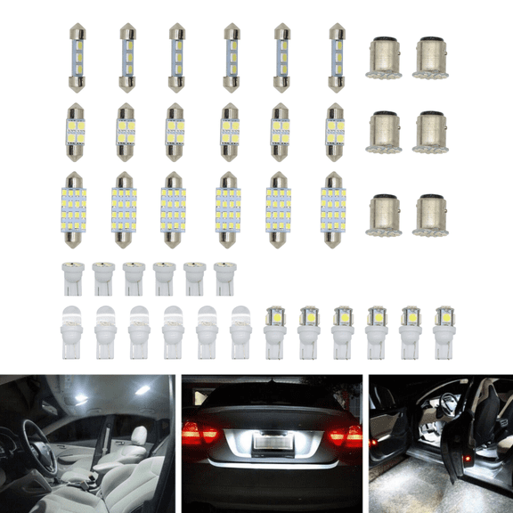 Car Interior Combo LED Map Dome 42Pcs Door Trunk White License Plate Light Bulbs