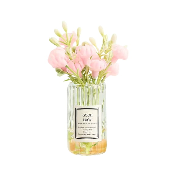 Car Interior Decoration Mini Flower Ornament Glass Vase with Simulated Floral for Console Decor Style E