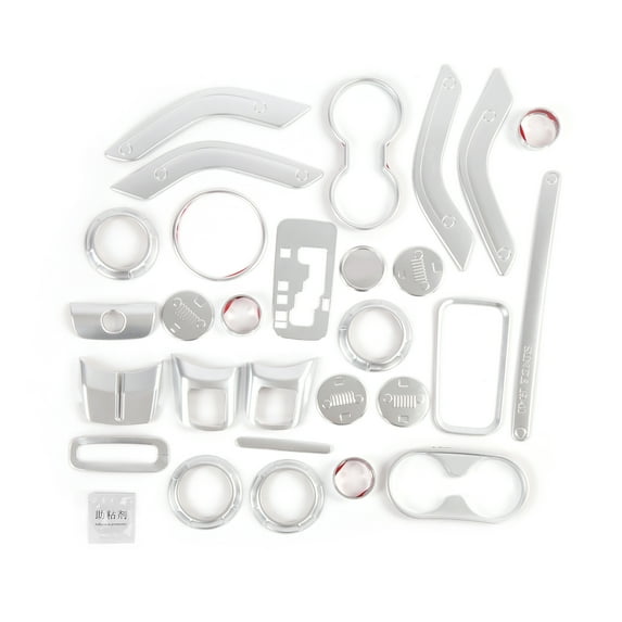 Car Interior Decoration Trim Kit, 28pcs Interior Trims Decoration Kit Replacement for Wrangler JK JKU 2 Door 4 Door 2011-2018(silver)