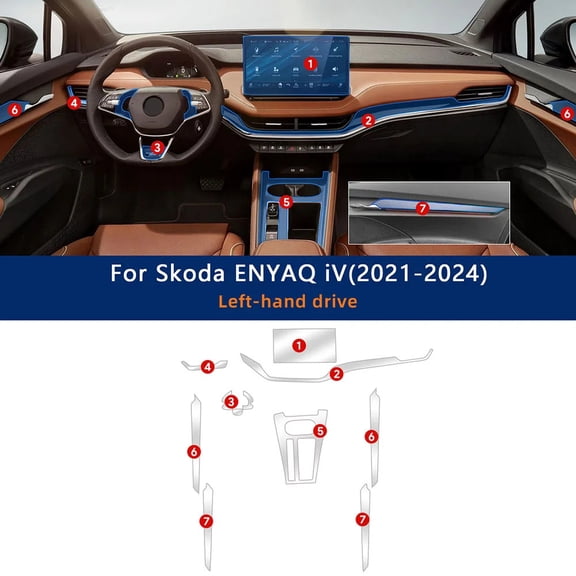 Car Interior Door Center Console Media Dashboard Navigation TPU Anti-scratch Protector Film For Skoda ENYAQ iV 2021-2024.