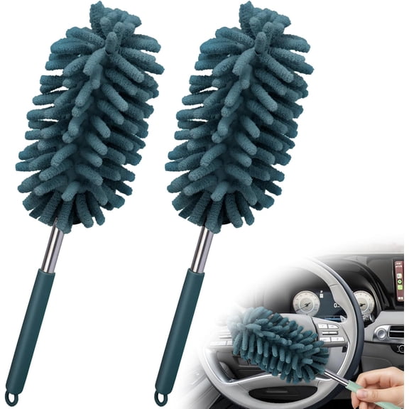 Car Interior Duster with Extension Pole, Microfiber Car Dusters with Bendable Head, Cars Dusters Exterior&Interior Scratch Free, for Cleaning of Vehicle Details, Offices, Window