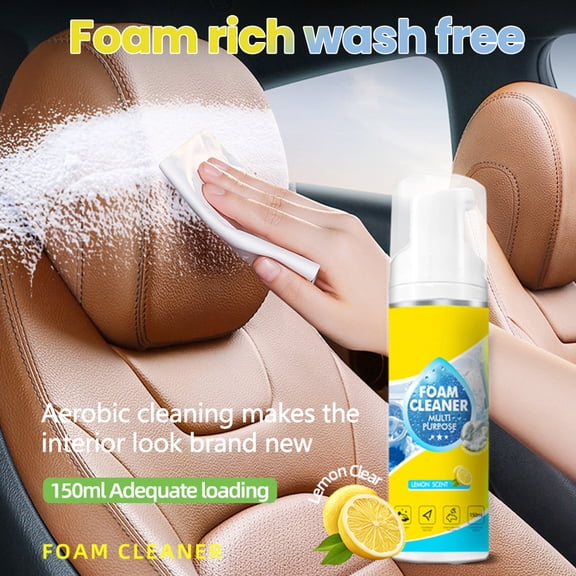 Car Interior Foam Cleaner Kit 150ML Cleaner with Wipe and Sponge Automobile Cleaning Agent Polishing Cleaner Set for Car Leather Seats, Dashboard, and Windows Cleaning