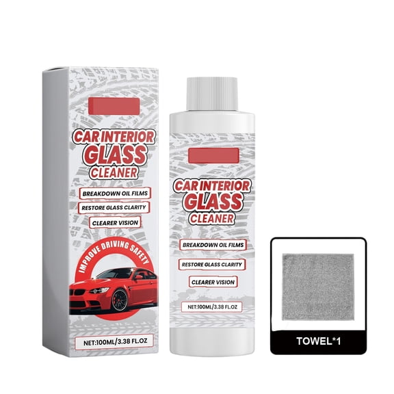 Car Interior Glass Cleaner 100Ml, Quick Decontamination Anti-Fog formula, Removes Oil Marks Water Stains, for Windshields Side Rear Windows Rearview Mirrors