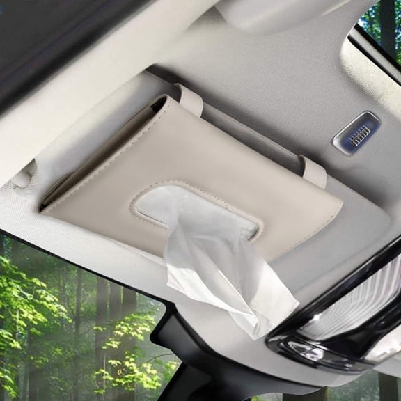 Car Interior Hanging Tissue Holder for Car Universal Sun Visor Nappy Pack Organizer Rectangular Design Easy Clamp Installation 1pc,24x14x3 cm,Beige