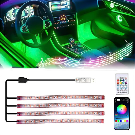 Car Interior LED Lights, Smart Car Lights with App Control, RGB Inside Car Lights with DIY Mode and Music Mode, 2 Lines Design LED Lights for Cars with Car Charger, DC 5V