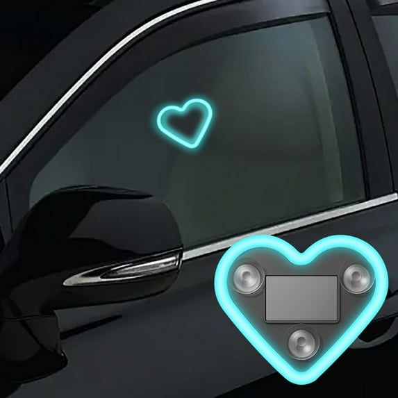 Car Interior Lights, 2PCS Solar Powered Heart Shaped Decoration, Suction Cup Mount, Waterproof, Glare-Free Soft Glow for Night Driving