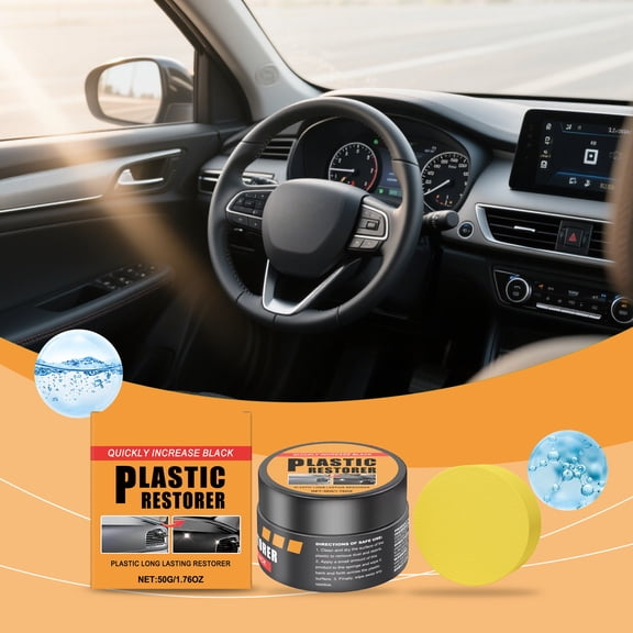 Car Interior Plastic Restorer and Trim Renew Cream, Refurbishing Paste for Dashboard and Door Panels, Restores Color and Shine with Protective Formula