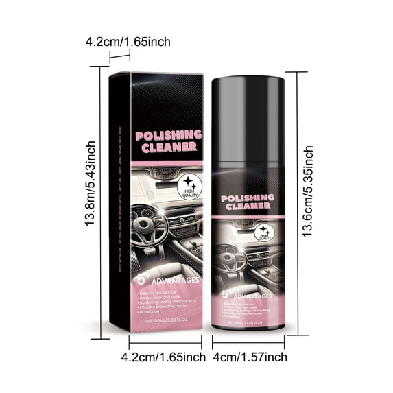 Car Interior Polish 100ml - Automotive Cleaning Agent for Leather Dashboard Plastic Trim Anti-Stain UV Protection Maintenance Kit 2PC
