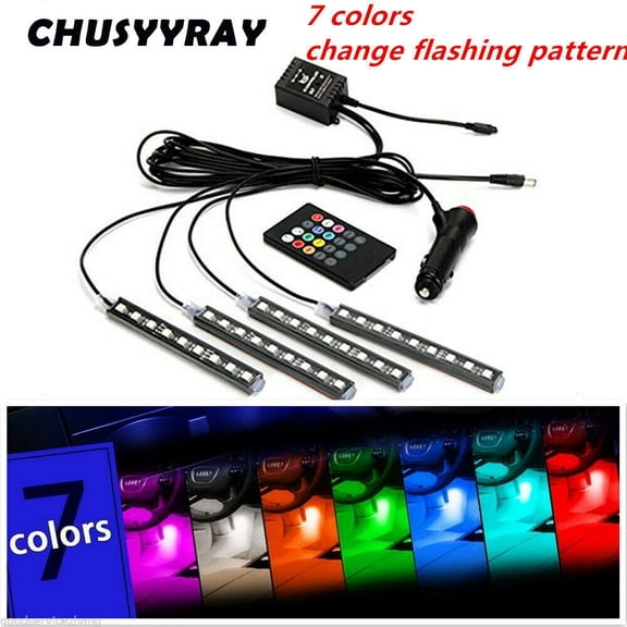 Car Interior RGB LED Strip Lights Foot Atmosphere Light Decor Remote Control 12V