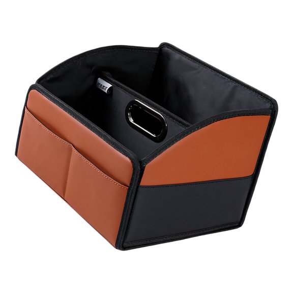 Car Interior Storage with Foldable Body, Front Seat Utility Box Featuring Leather-Look Panels, Carry Handle and Open Main Bin