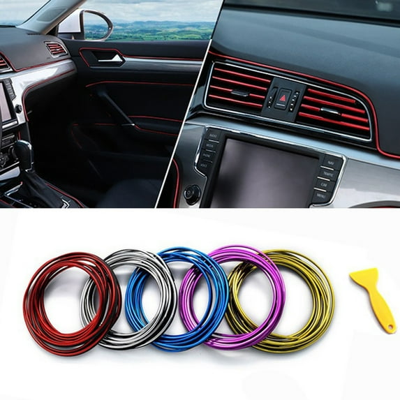 Car Interior Trim under $5! kkbbma Car Interior Decorative Strip, PVC Chrome Trim for Door, Dashboard, Center Console, 3M Adhesive-Free Installation, Vibration Noise Reduction, Multi-Color