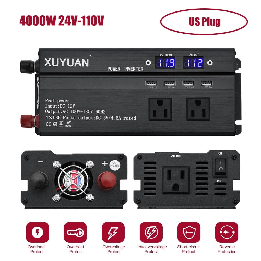 Car Inverter 3000W 4000W 5000W 12V/24V 110/220V DC to AC Power Inverter Dual Led Display Modified Sine Wave Power Voltage Transformer Converter
