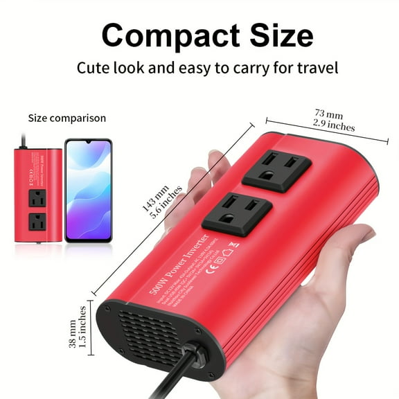 Car Inverter 500W Inverter 12V to 110V with 2 U.S. Outlets, 4 USB Ports, Fast Charging, Portable, Power Inverter