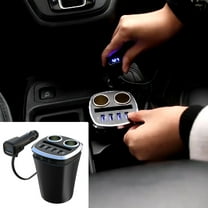 Car Inverter Charger Cup Shape | 120W 12V/24V Power Adapter with 4 USB Ports & 2 Socket Outlets | LED Voltage Display | ABS Build | Universal Vehicle Compatibility | 7.2A Multi-Device Charging