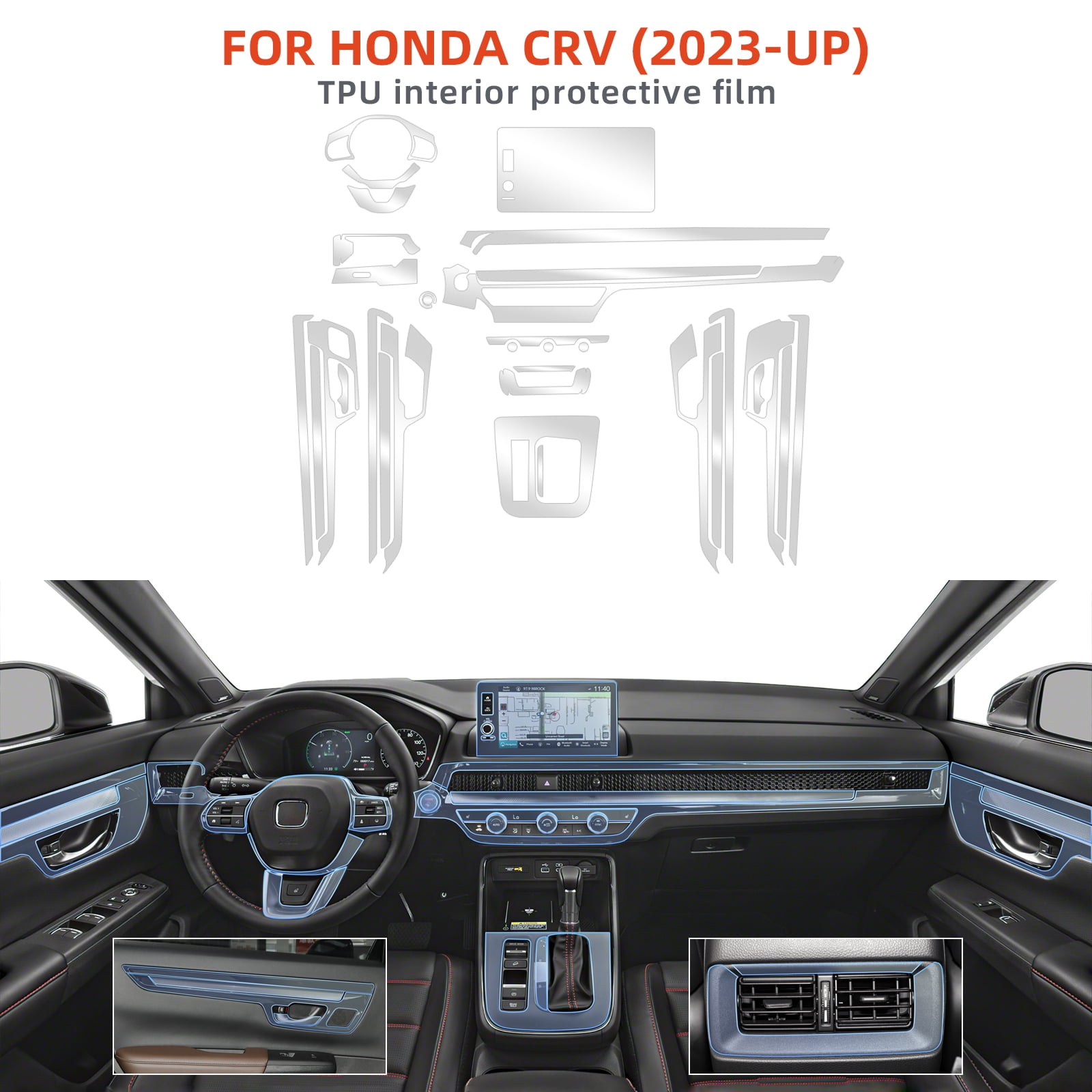 Car Invisible Interior Film TPU Full Set for 2023-Up Honda CRV Car Protection Film Left Driver Screen B Model, 25pcs