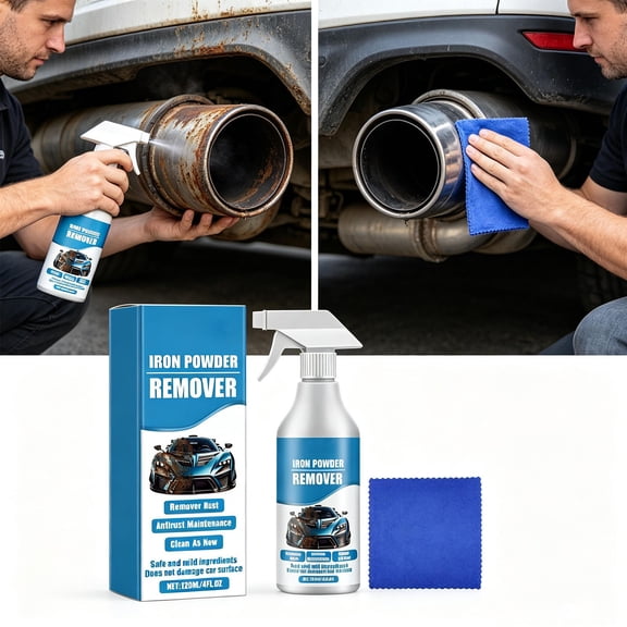 Car Iron Powder Remover, UV-Protective Wheel Rust Cleaner for Yellow and Black Spots, Long-Term 120ml Oxide Layer Removal Tool with Cloth.