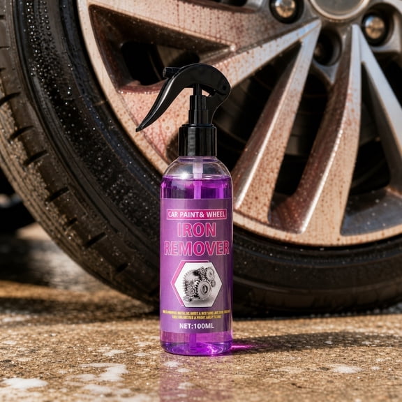 Car Iron Remover Spray, Color Changing, 100ml, Wheel and Paint Rust Remover, Dissolves Iron Powders Brakes Dusts, Safe for Auto Rim Body Paint, 1.5x1.5x6.3in