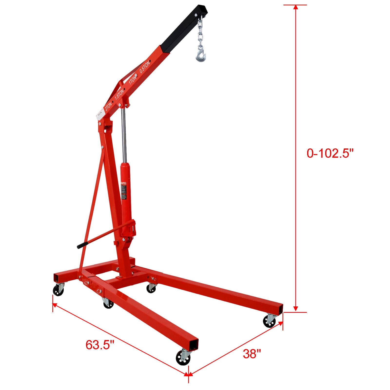 Car Jack 2 Ton Folding Engine Hoist Cherry Picker Shop Crane Hoist Lift, Heavy Duty Steel with 6 Iron Caster Wheels (red),Floor Jack