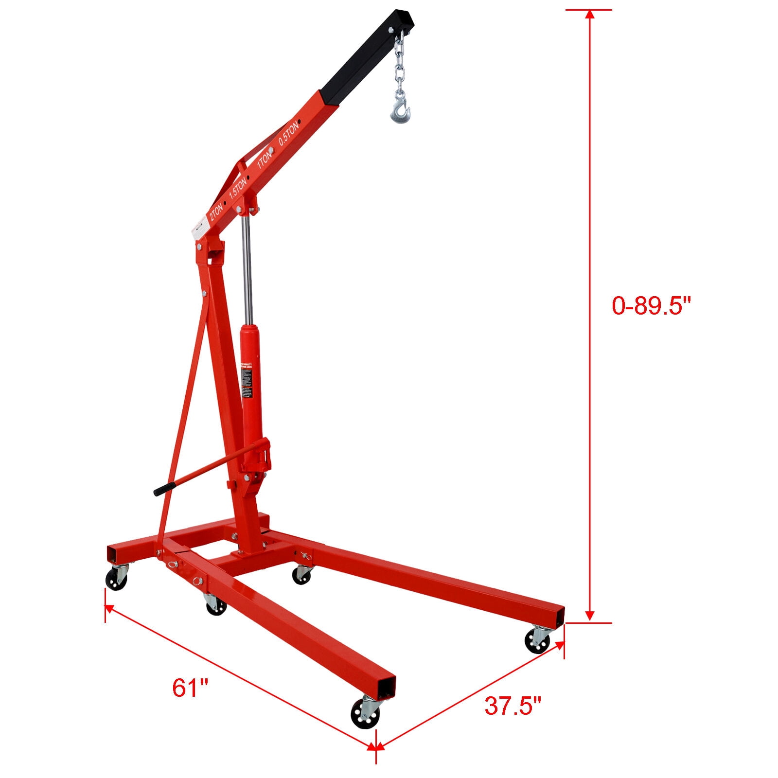 Car Jack 2 Ton Folding Engine Hoist Cherry Picker Shop Crane Hoist Lift, Heavy Duty Steel with 6 Iron Caster Wheels (red),Floor Jack