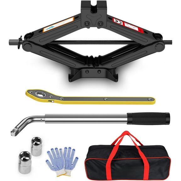 Car Jack Kit, Scissor Jack for Car 2 Ton (4409 lbs), Tire Jack Changing Kit with Lug Wrench for Sedan SUV