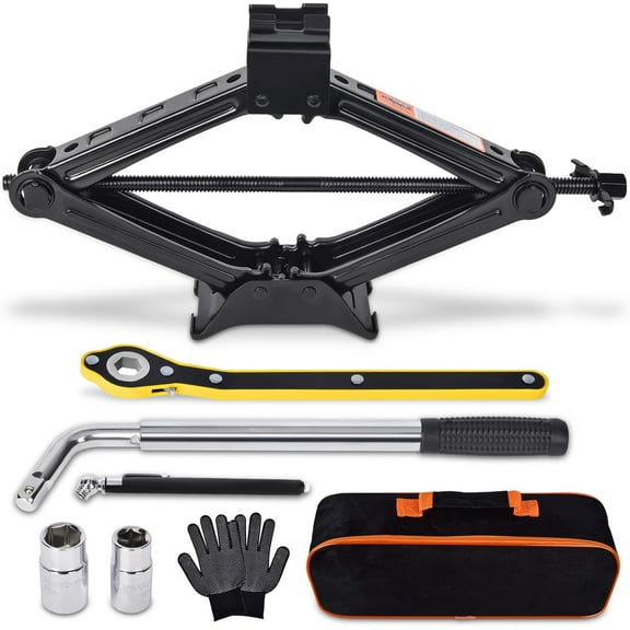 Car Jack Kit Scissor Jack for Car 2 Ton (4409 lbs) Tire Jack Tool Kit Universal Car Emergency Kit with Lug Wrench Tire Changing Kit for Car SUV (2T)