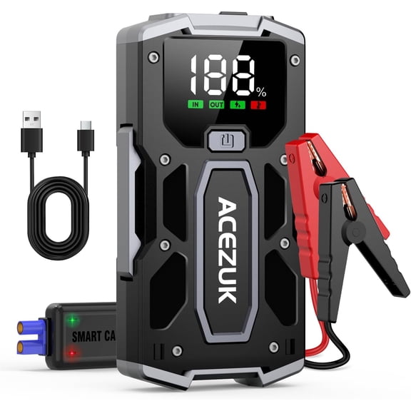 Car Jump Starter,12V 8-in-1 Jump Starter Battery Pack 6000A, Up to 7.0L Gas & 5.5L Diesel Engines Quick Charge 3.0 Power Bank Jumper Cable with LED,Large Screen